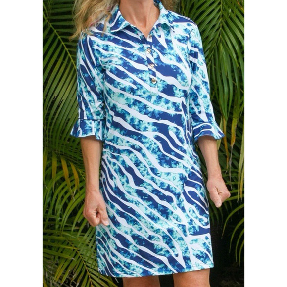 Ana Clare Marin Polo Dress Bengie Womens M 3/4 Sleeve Beach Vacation Resortwear - Picture 1 of 9